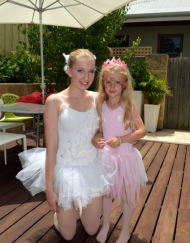 Bella Ballerina party host with ballerina birthday girl